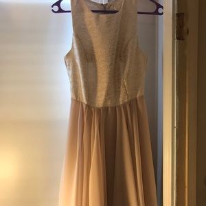 Gold and blush tone dress.